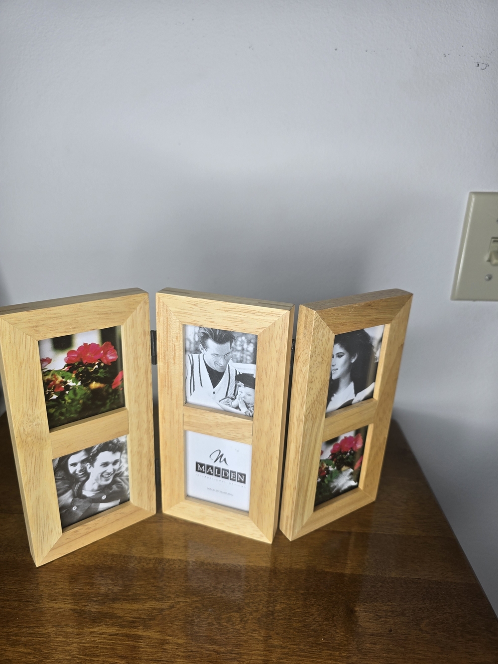 MALDEN Natural Wood Tri-Fold Photo Frame - Natural